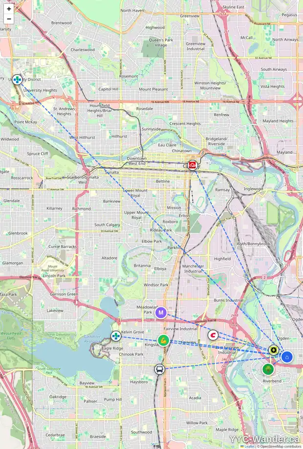 Daily accessibility map for 7817 21A ST SE, Calgary showing nearby schools, grocery stores, parks, LRT stations and nearby amenities