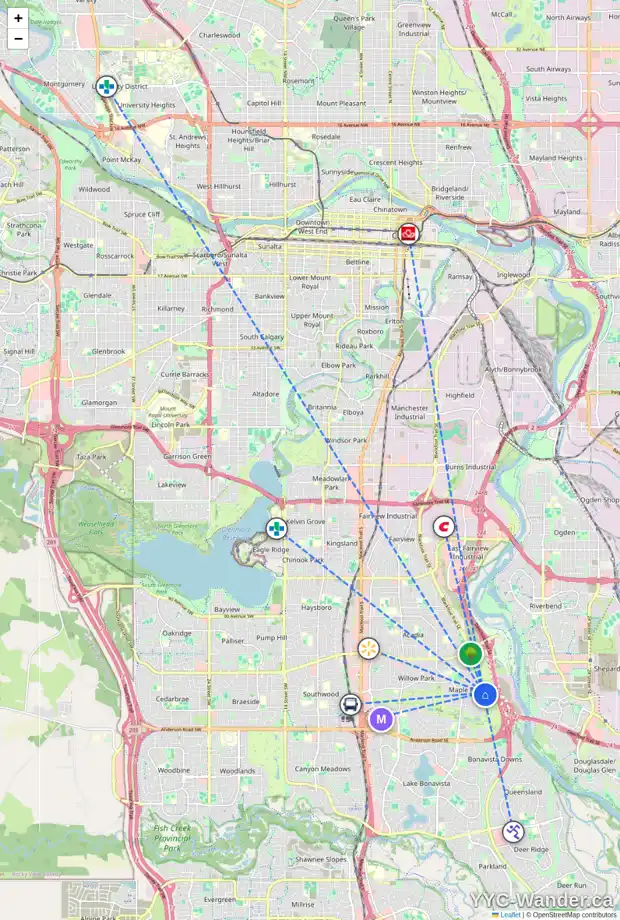 Daily accessibility map for 10752 MAPLESHIRE CR SE, Calgary showing nearby schools, grocery stores, parks, LRT stations and nearby amenities