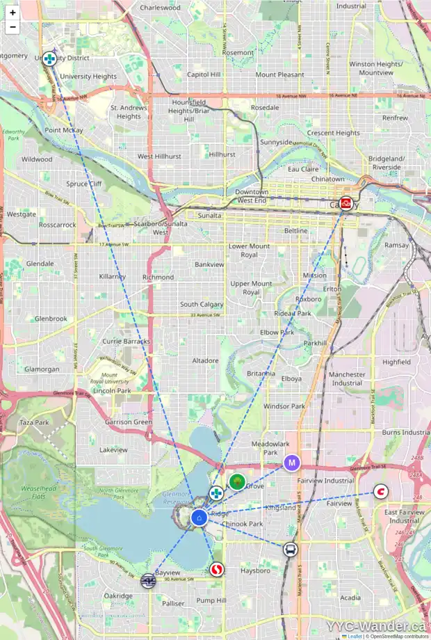 Daily accessibility map for 44 EAGLE CREST PL SW, Calgary showing nearby schools, grocery stores, parks, LRT stations and nearby amenities