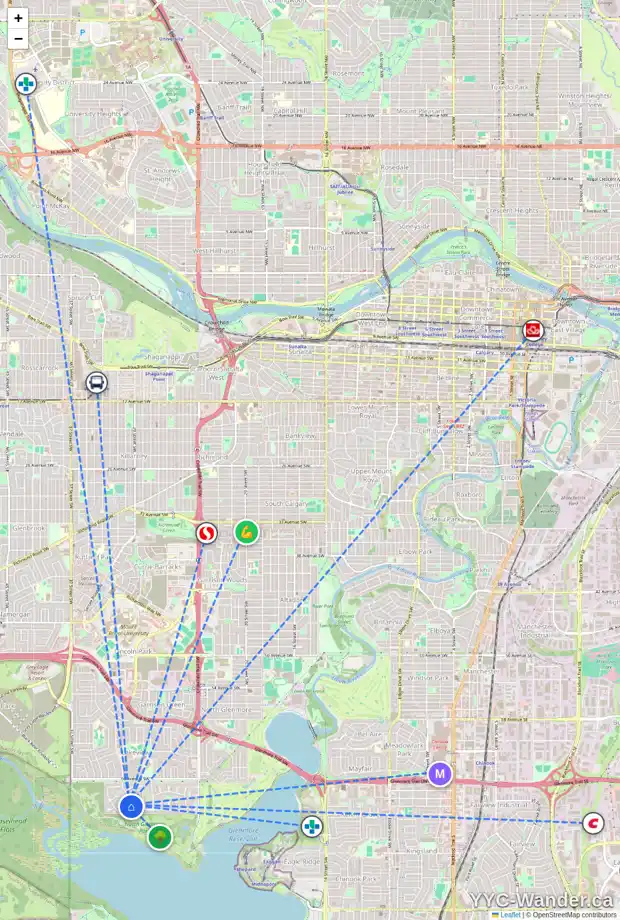 Daily accessibility map for 6942 LIVINGSTONE DR SW, Calgary showing nearby schools, grocery stores, parks, LRT stations and nearby amenities