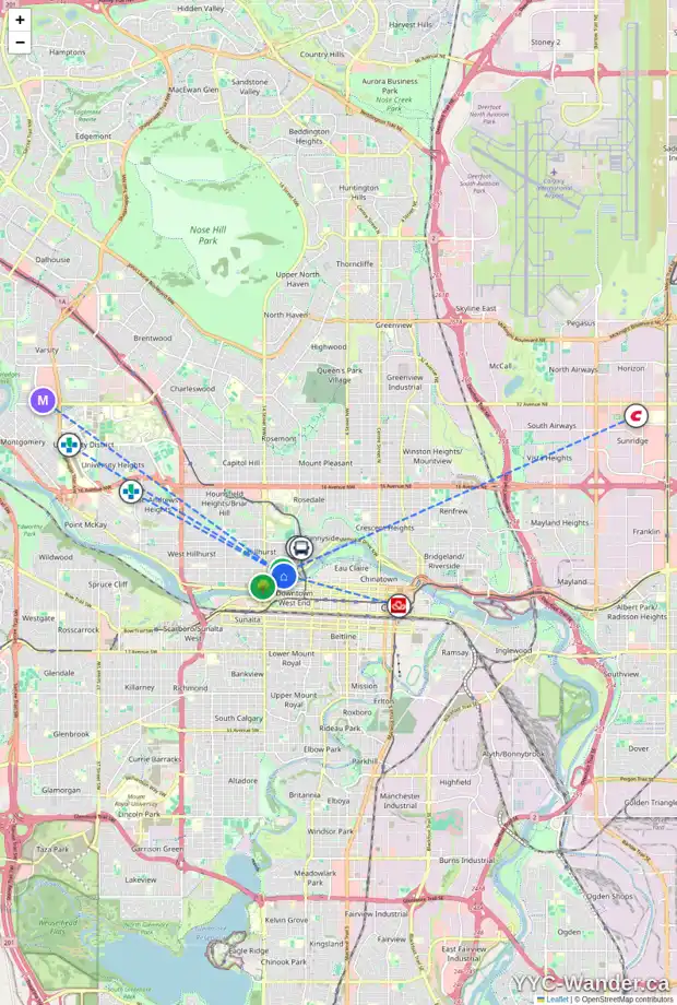 Daily accessibility map for 1202 MEMORIAL DR NW, Calgary showing nearby schools, grocery stores, parks, LRT stations and nearby amenities
