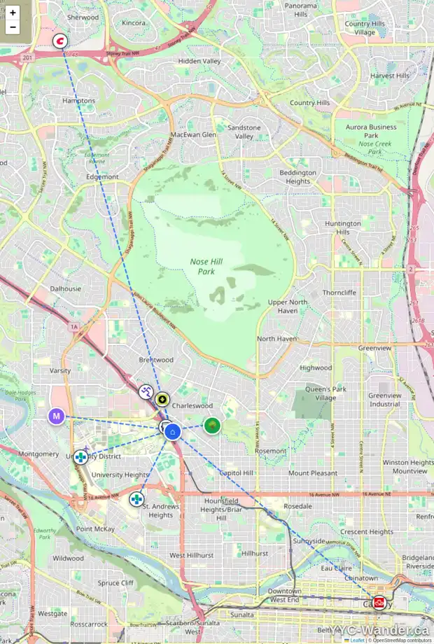 Daily accessibility map for 3008 CAPITOL HILL CR NW, Calgary showing nearby schools, grocery stores, parks, LRT stations and nearby amenities