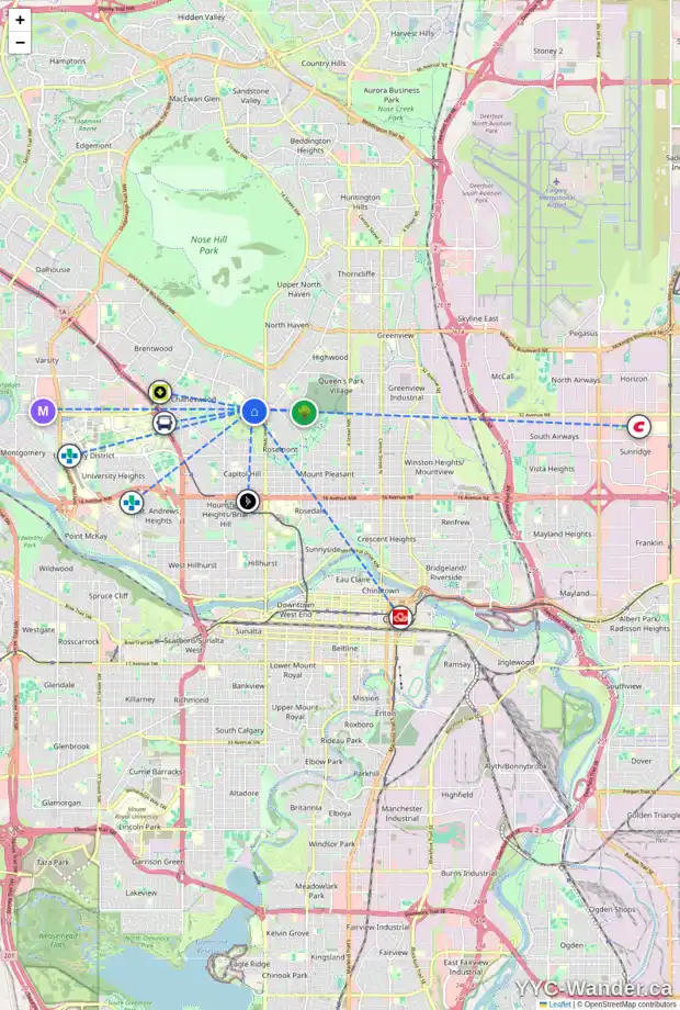 Daily accessibility map for 3327 CAROL DR NW, Calgary showing nearby schools, grocery stores, parks, LRT stations and nearby amenities