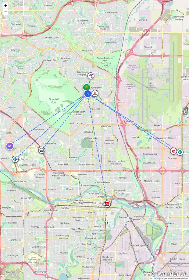 Daily accessibility map for 7139 8 ST NW, Calgary showing nearby schools, grocery stores, parks, LRT stations and nearby amenities