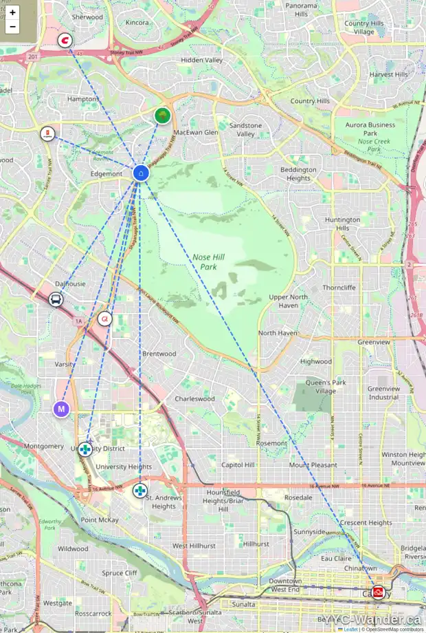 Daily accessibility map for 81 EDGEBROOK RD NW, Calgary showing nearby schools, grocery stores, parks, LRT stations and nearby amenities