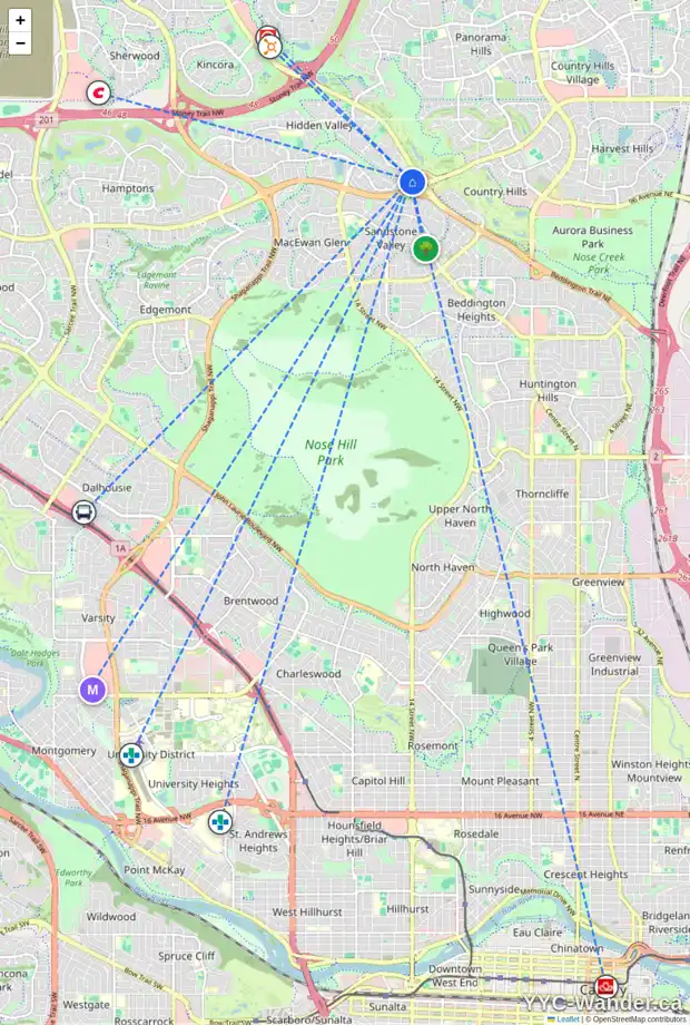 Daily accessibility map for 144 HIDDEN VALLEY PL NW, Calgary showing nearby schools, grocery stores, parks, LRT stations and nearby amenities