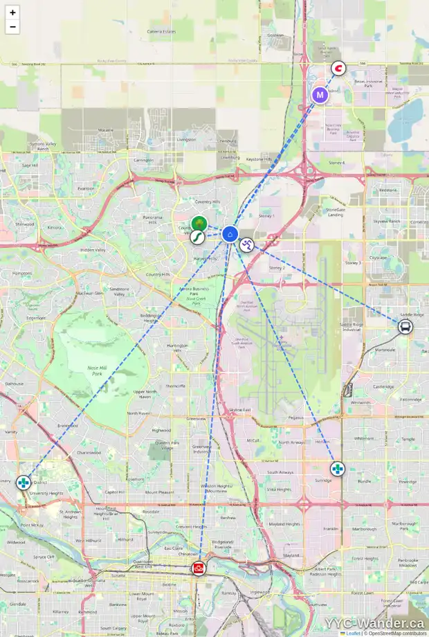 Daily accessibility map for 232 COVINGTON PL NE, Calgary showing nearby schools, grocery stores, parks, LRT stations and nearby amenities