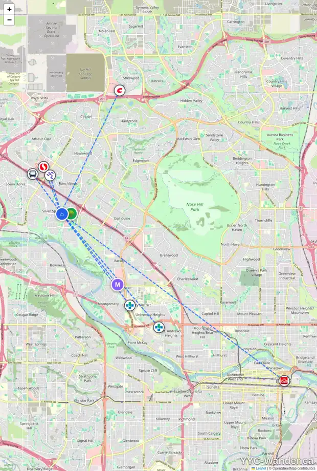 Daily accessibility map for 95 SILVER BROOK DR NW, Calgary showing nearby schools, grocery stores, parks, LRT stations and nearby amenities