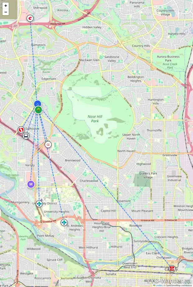 Daily accessibility map for 159 EDGEMONT ESTATES DR NW, Calgary showing nearby schools, grocery stores, parks, LRT stations and nearby amenities