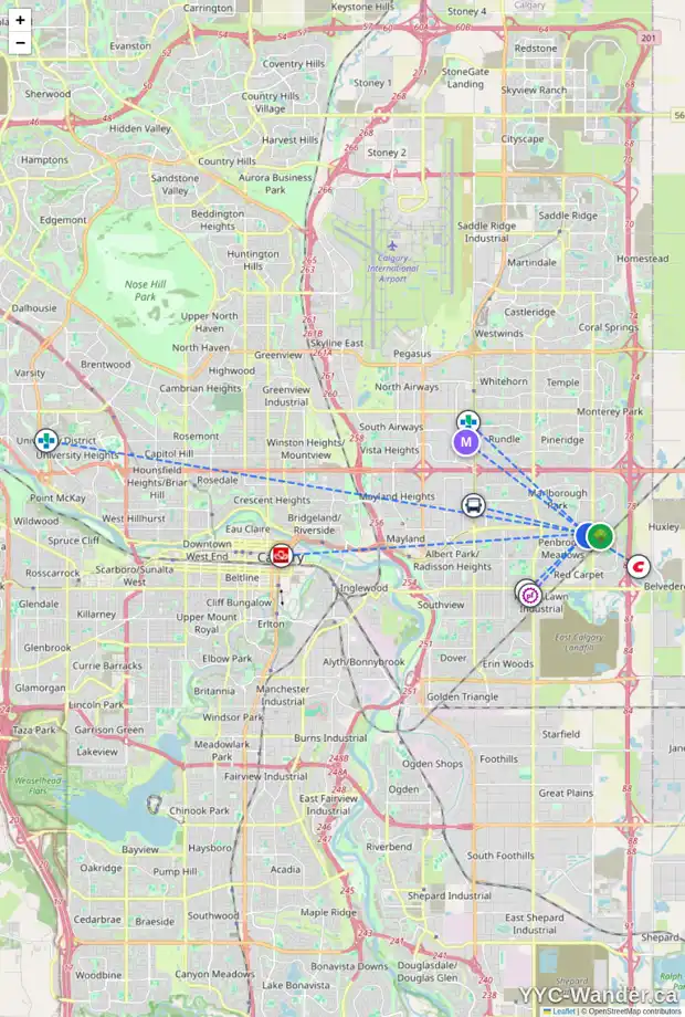 Daily accessibility map for 355 PENSWOOD WY SE, Calgary showing nearby schools, grocery stores, parks, LRT stations and nearby amenities