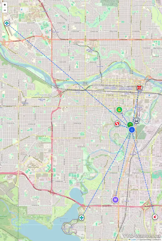 Daily accessibility map for 2723 ERLTON ST SW, Calgary showing nearby schools, grocery stores, parks, LRT stations and nearby amenities