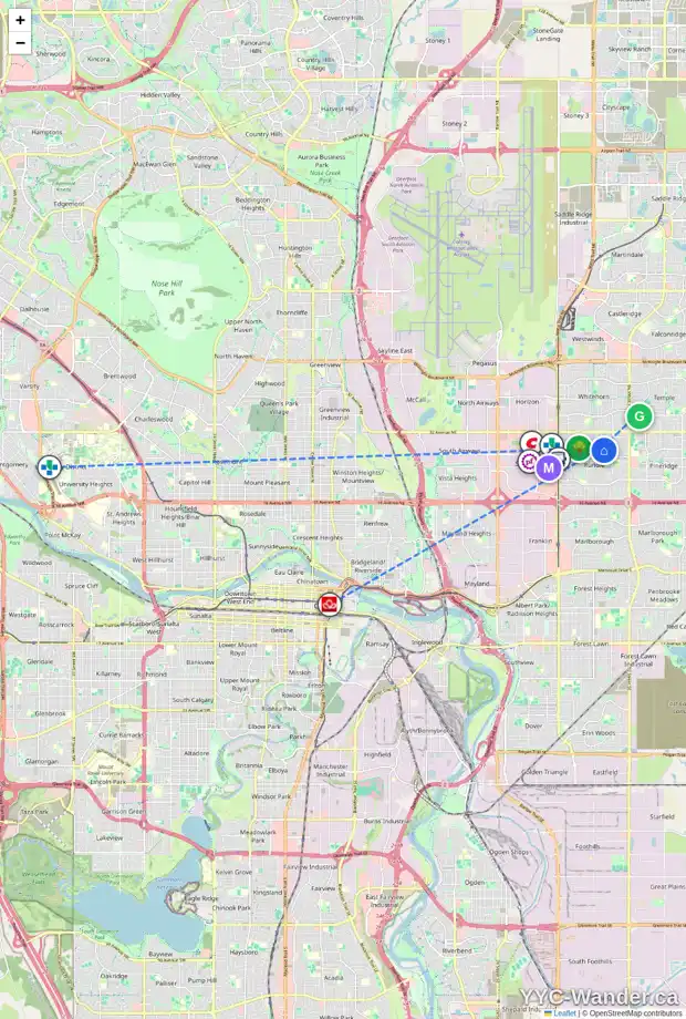 Daily accessibility map for 4704 26 AV NE, Calgary showing nearby schools, grocery stores, parks, LRT stations and nearby amenities