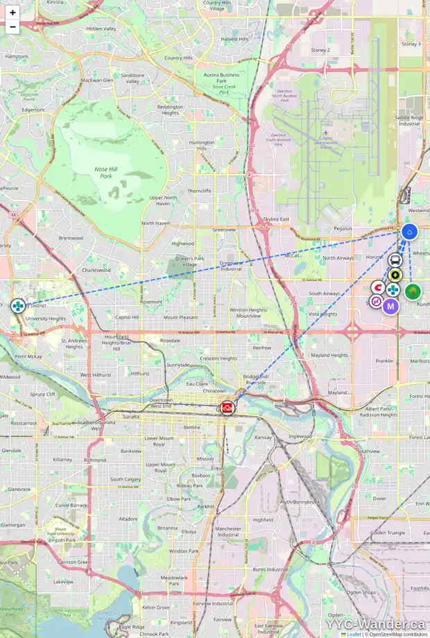Daily accessibility map for 328 WHITWORTH WY NE, Calgary showing nearby schools, grocery stores, parks, LRT stations and nearby amenities