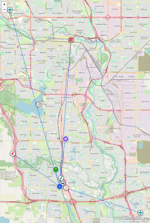 Daily accessibility map for 247 SHAWMEADOWS RD SW, Calgary showing nearby schools, grocery stores, parks, LRT stations and nearby amenities