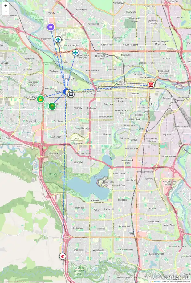 Daily accessibility map for 1135 37 ST SW, Calgary showing nearby schools, grocery stores, parks, LRT stations and nearby amenities