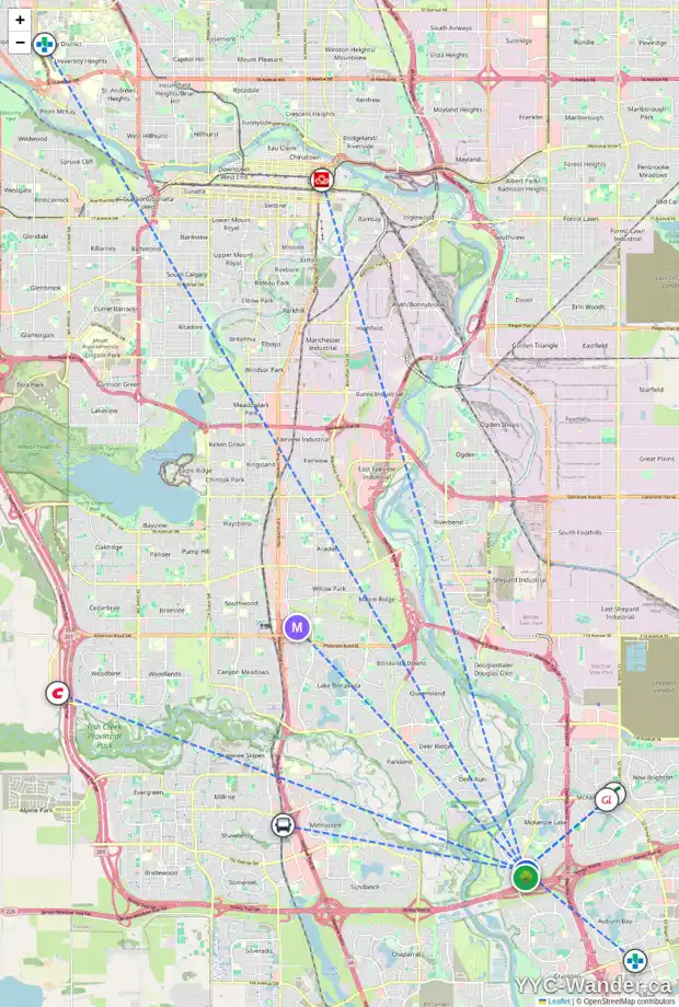 Daily accessibility map for 48 MCKENNA RD SE, Calgary showing nearby schools, grocery stores, parks, LRT stations and nearby amenities