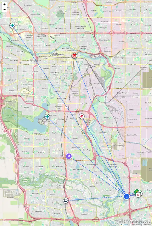 Daily accessibility map for 15471 MCKENZIE LAKE WY SE, Calgary showing nearby schools, grocery stores, parks, LRT stations and nearby amenities