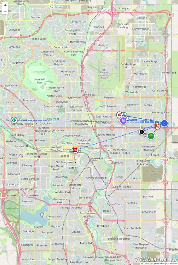 Daily accessibility map for 47 DEL RAY CR NE, Calgary showing nearby schools, grocery stores, parks, LRT stations and nearby amenities