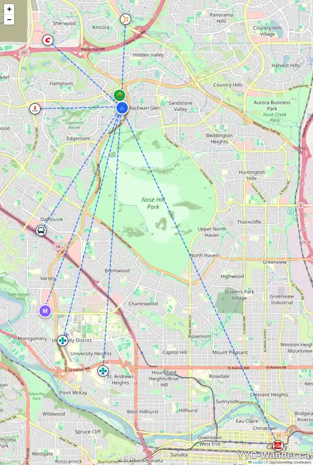 Daily accessibility map for 236 EDGEBROOK PA NW, Calgary showing nearby schools, grocery stores, parks, LRT stations and nearby amenities