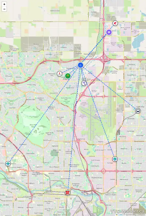 Daily accessibility map for 3 COVILLE SQ NE, Calgary showing nearby schools, grocery stores, parks, LRT stations and nearby amenities