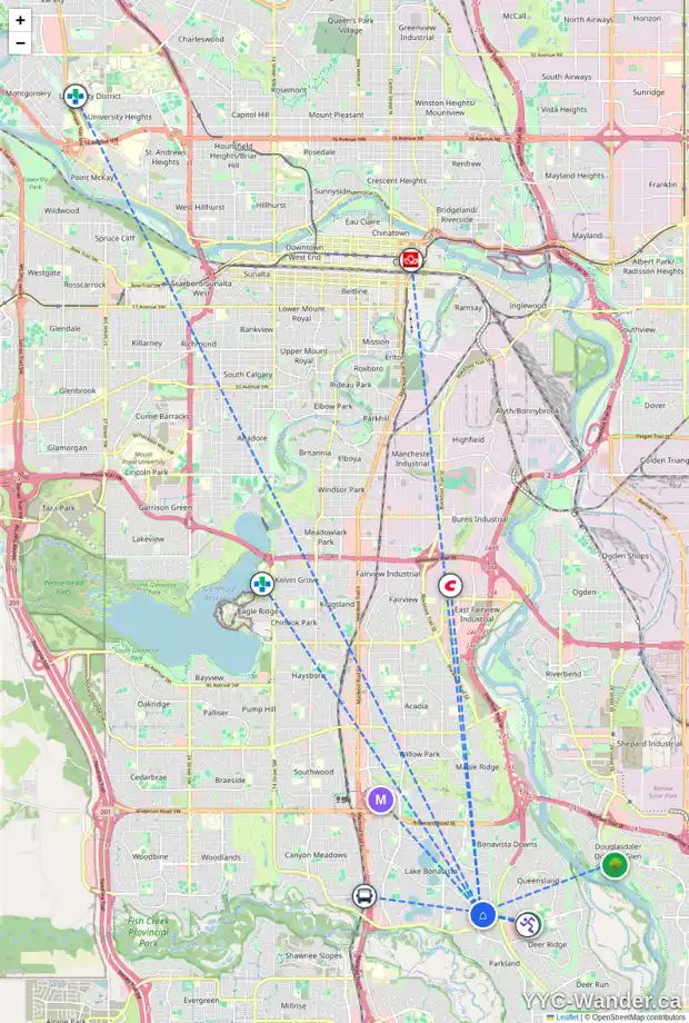Daily accessibility map for 12 LAKE CRIMSON CL SE, Calgary showing nearby schools, grocery stores, parks, LRT stations and nearby amenities