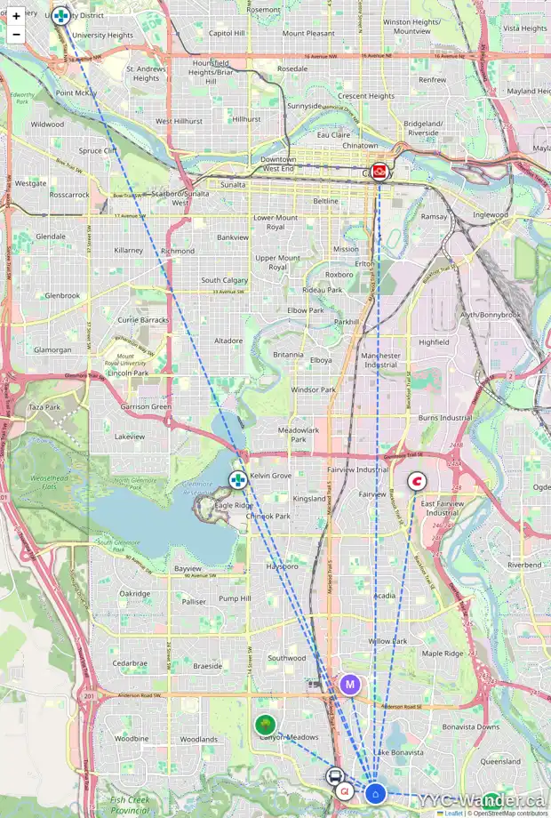Daily accessibility map for 203 LAKE PLACID GR SE, Calgary showing nearby schools, grocery stores, parks, LRT stations and nearby amenities