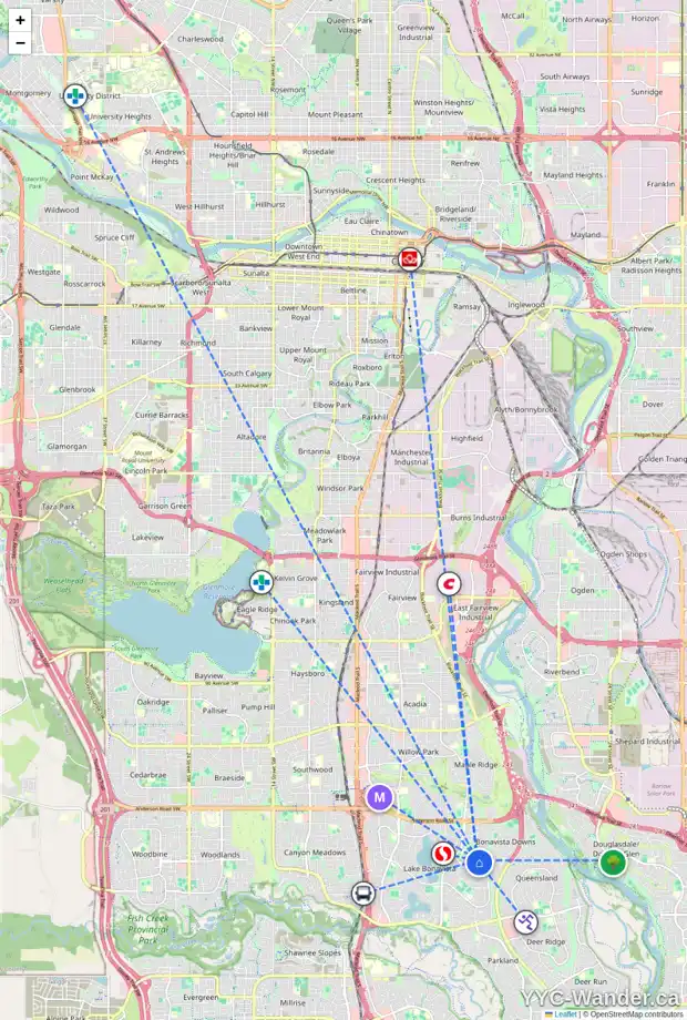 Daily accessibility map for 26 LAKE CHRISTINA CL SE, Calgary showing nearby schools, grocery stores, parks, LRT stations and nearby amenities