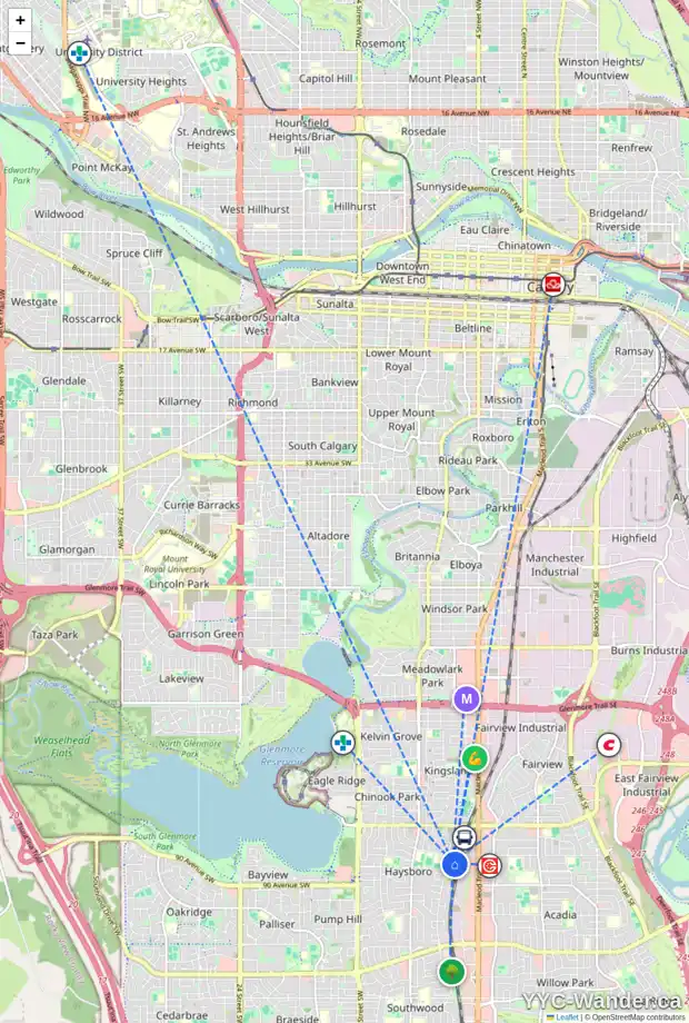 Daily accessibility map for 8 HAULTAIN PL SW, Calgary showing nearby schools, grocery stores, parks, LRT stations and nearby amenities