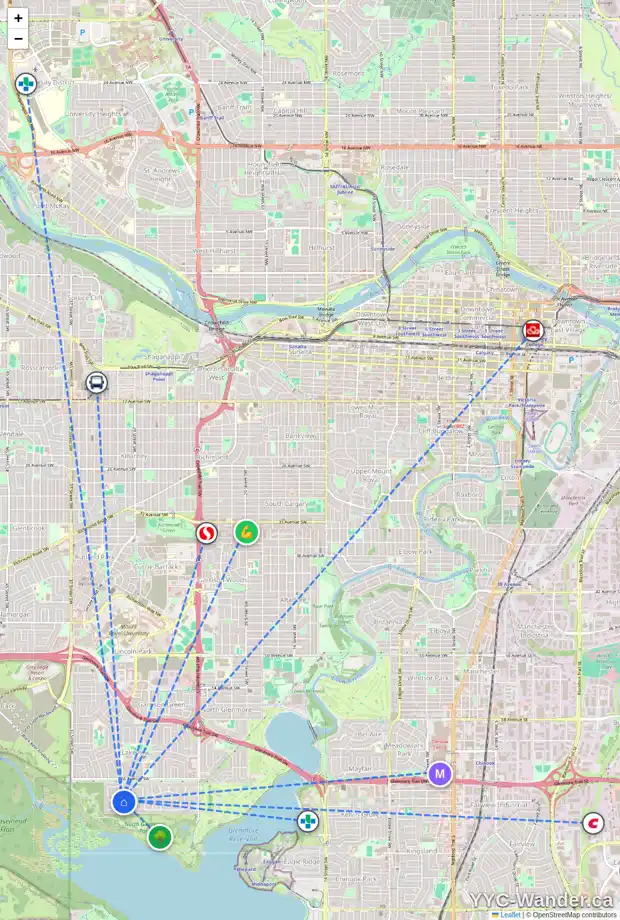Daily accessibility map for 6820 LOWELL CO SW, Calgary showing nearby schools, grocery stores, parks, LRT stations and nearby amenities