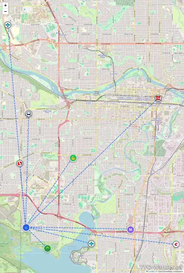 Daily accessibility map for 6508 LAW DR SW, Calgary showing nearby schools, grocery stores, parks, LRT stations and nearby amenities