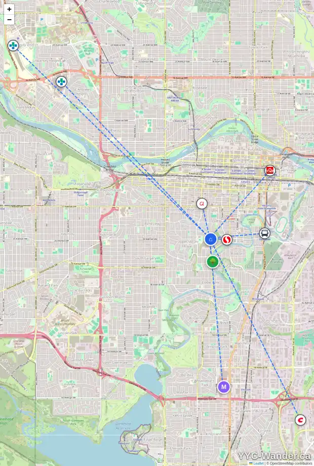 Daily accessibility map for 706 EARL GREY CR SW, Calgary showing nearby schools, grocery stores, parks, LRT stations and nearby amenities