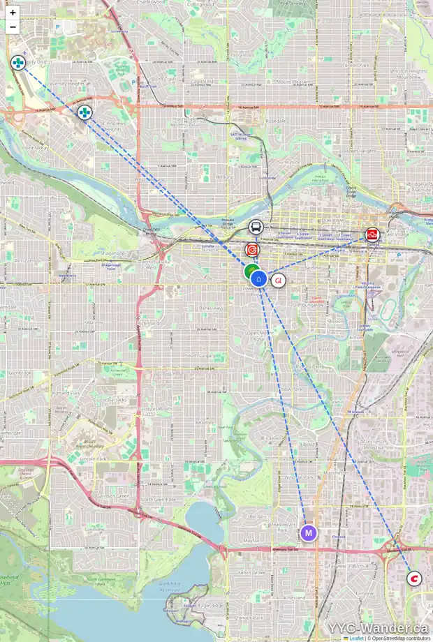 Daily accessibility map for 903 1107 15 AV SW, Calgary showing nearby schools, grocery stores, parks, LRT stations and nearby amenities