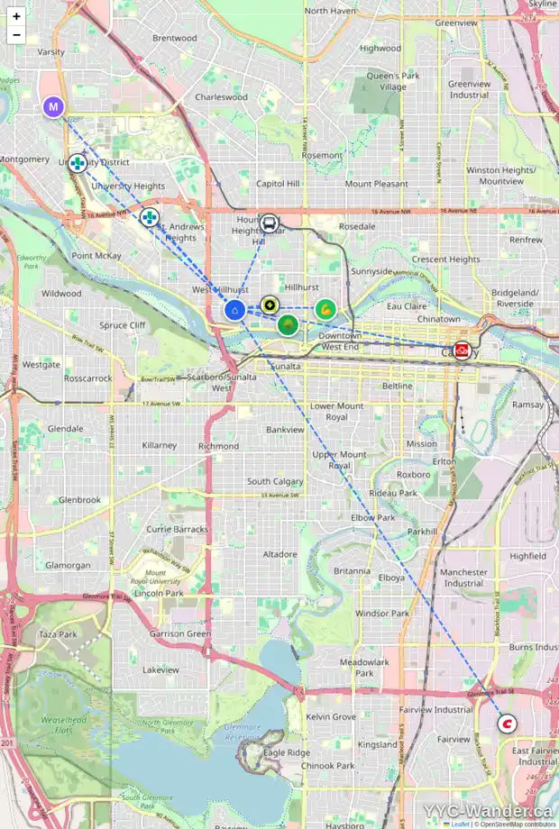 Daily accessibility map for 2226 WESTMOUNT RD NW, Calgary showing nearby schools, grocery stores, parks, LRT stations and nearby amenities