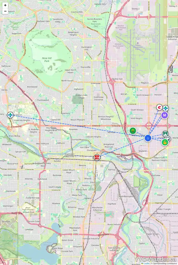 Daily accessibility map for 242 MAUNSELL CL NE, Calgary showing nearby schools, grocery stores, parks, LRT stations and nearby amenities