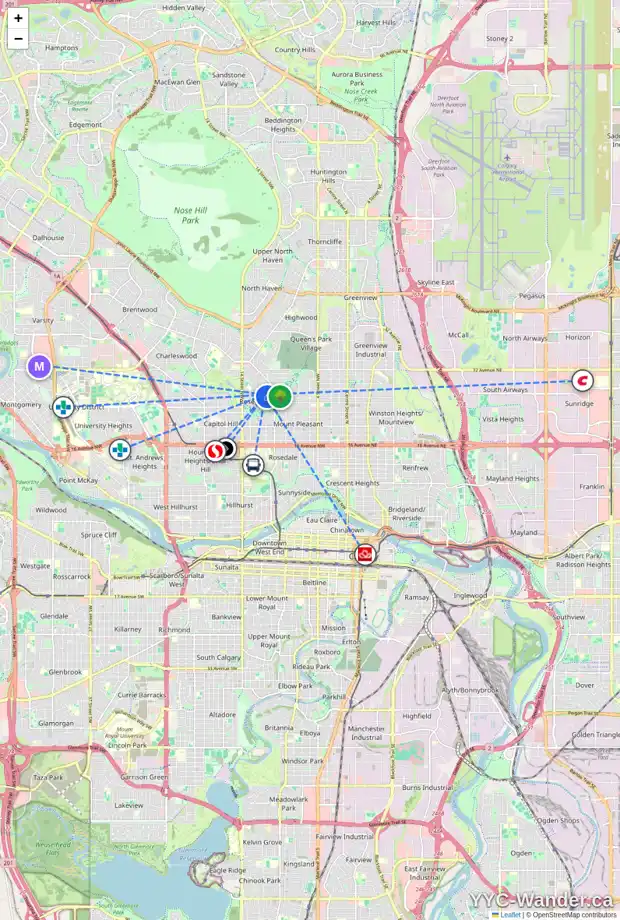 Daily accessibility map for 59 ROSERY DR NW, Calgary showing nearby schools, grocery stores, parks, LRT stations and nearby amenities