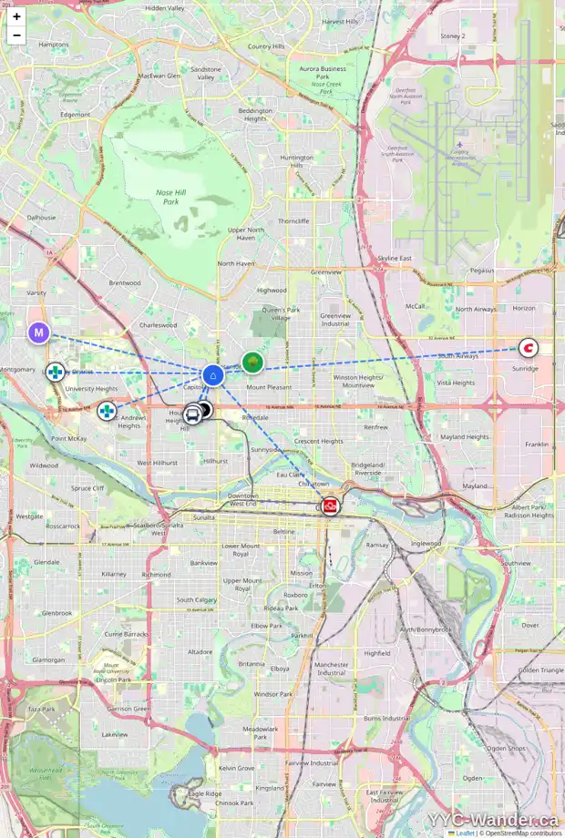 Daily accessibility map for 1537 24 AV NW, Calgary showing nearby schools, grocery stores, parks, LRT stations and nearby amenities