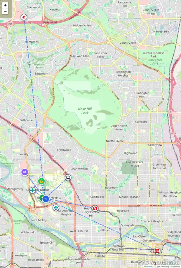 Daily accessibility map for 3724 UTAH DR NW, Calgary showing nearby schools, grocery stores, parks, LRT stations and nearby amenities