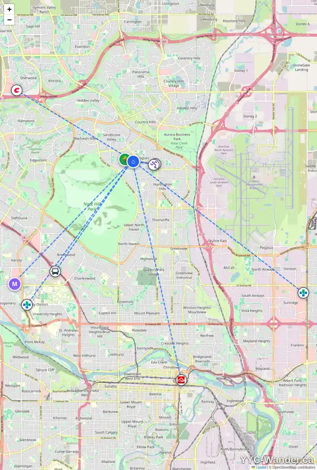Daily accessibility map for 140 BERWICK WY NW, Calgary showing nearby schools, grocery stores, parks, LRT stations and nearby amenities