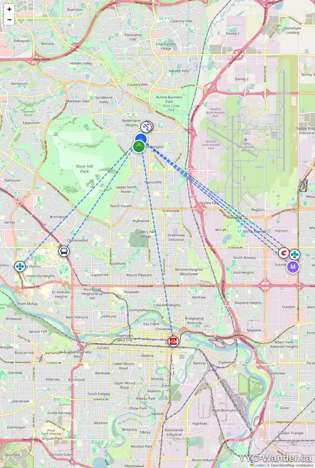 Daily accessibility map for 712 78 AV NW, Calgary showing nearby schools, grocery stores, parks, LRT stations and nearby amenities