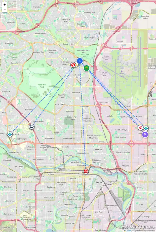 Daily accessibility map for 72 BEDDINGTON WY NE, Calgary showing nearby schools, grocery stores, parks, LRT stations and nearby amenities