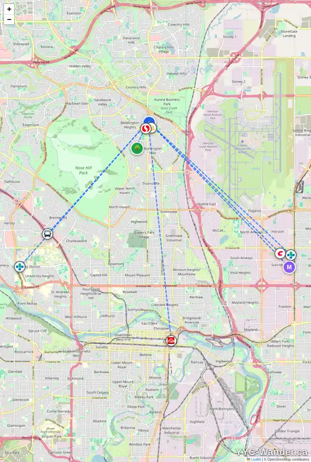 Daily accessibility map for 8324 CENTRE ST NE, Calgary showing nearby schools, grocery stores, parks, LRT stations and nearby amenities