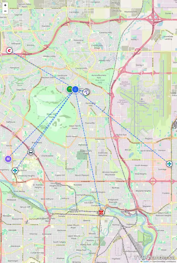 Daily accessibility map for 16 BERWICK CO NW, Calgary showing nearby schools, grocery stores, parks, LRT stations and nearby amenities