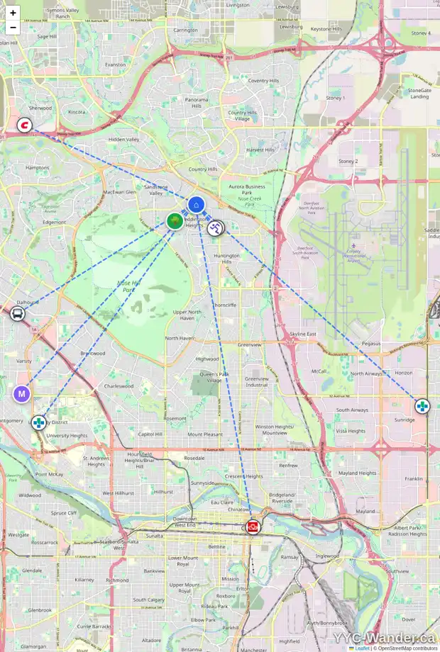Daily accessibility map for 220 BERKSHIRE PL NW, Calgary showing nearby schools, grocery stores, parks, LRT stations and nearby amenities