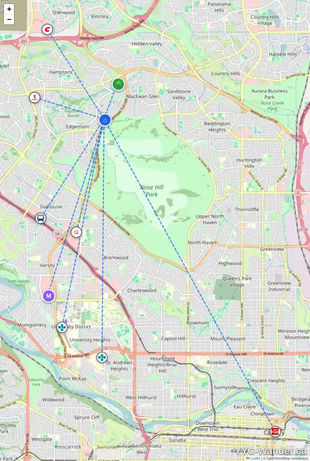 Daily accessibility map for 123 EDGEBROOK CL NW, Calgary showing nearby schools, grocery stores, parks, LRT stations and nearby amenities