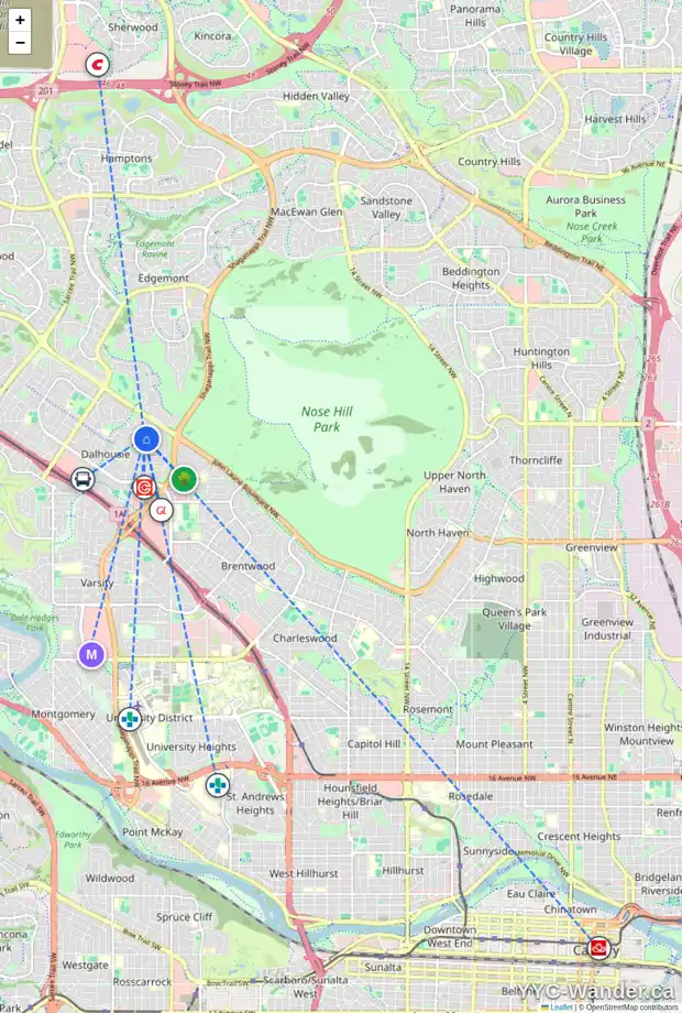 Daily accessibility map for 6223 DALTON DR NW, Calgary showing nearby schools, grocery stores, parks, LRT stations and nearby amenities