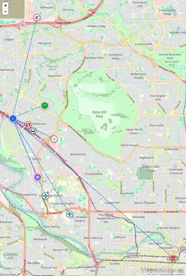 Daily accessibility map for 5919 BAROC RD NW, Calgary showing nearby schools, grocery stores, parks, LRT stations and nearby amenities