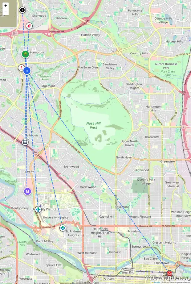 Daily accessibility map for 295 EDGEPARK BV NW, Calgary showing nearby schools, grocery stores, parks, LRT stations and nearby amenities