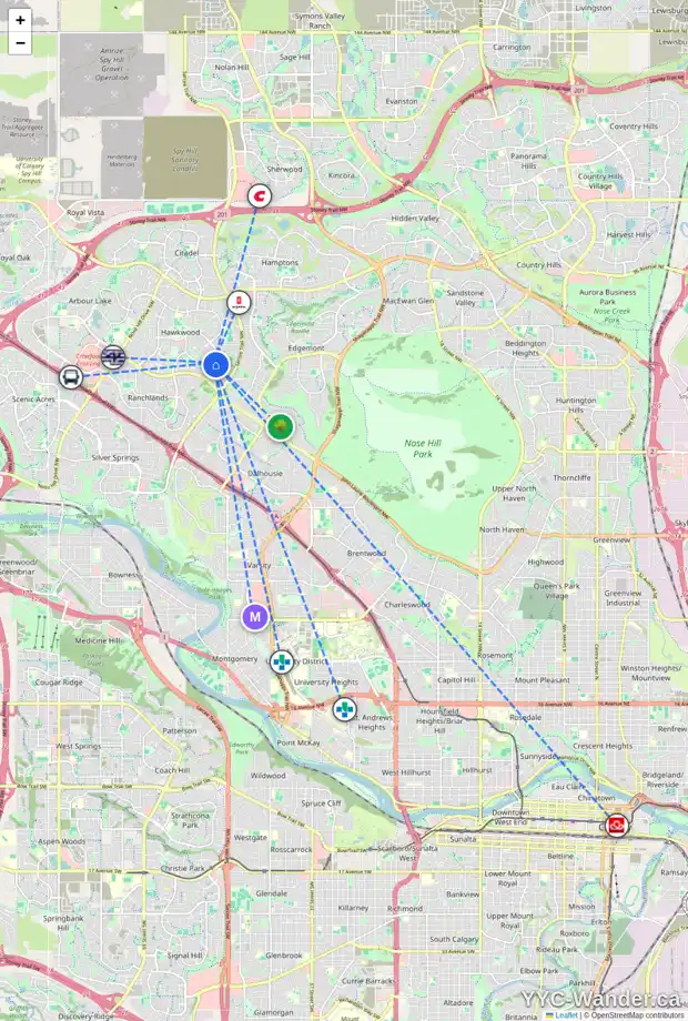 Daily accessibility map for 15 HAWKVIEW MANOR BA NW, Calgary showing nearby schools, grocery stores, parks, LRT stations and nearby amenities