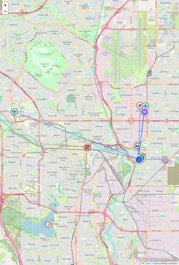 Daily accessibility map for 1929 ASH CR SE, Calgary showing nearby schools, grocery stores, parks, LRT stations and nearby amenities
