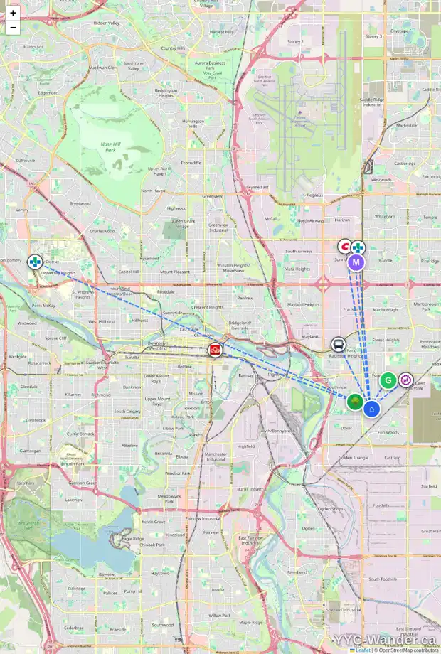 Daily accessibility map for 3922 29A AV SE, Calgary showing nearby schools, grocery stores, parks, LRT stations and nearby amenities